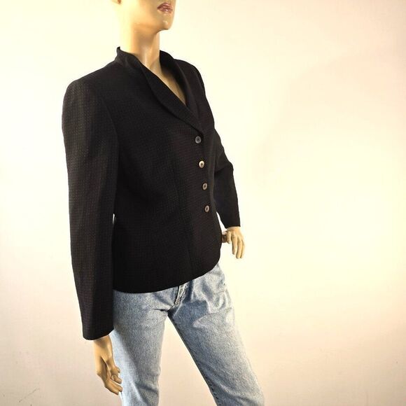 Le Suit Petite Career Blazer Jacket Black Pink Swiss Dots 4 Button Sz 10P - Picture 4 of 11